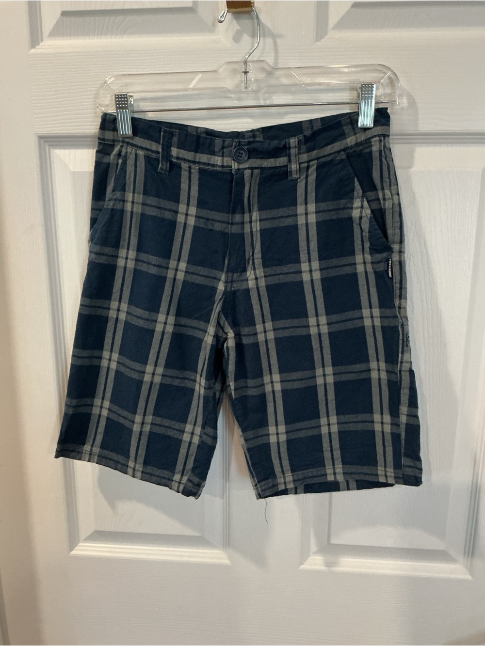Boys Plaid Cotton Shorts - Navy Gray